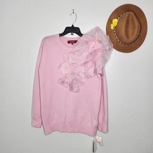 Sies Marjan Pink Sweater with Ruffle Accent
